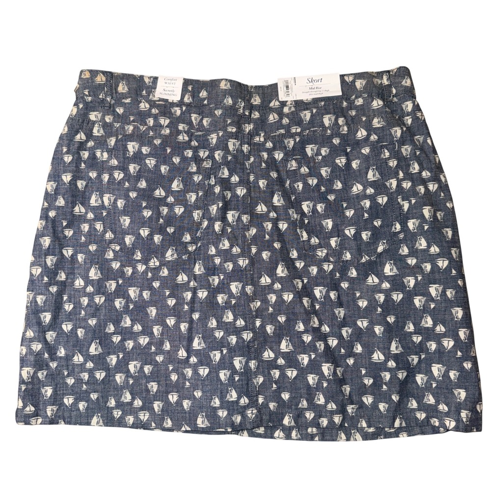 Croft & Barrow Skort 16 Blue Sailboat Print‎ Comfort Waist Mid Rise Stretch